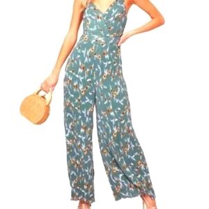 ASTR The Label Plusse Teal Multi Floral Jumpsuit , Size XS